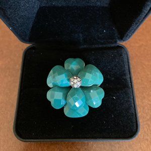 Turquoise and Crystal floral cocktail ring, size 6